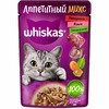 Whiskas Аппетитный микс полнорационный влажный корм для кошек, с говядиной, языком и овощами, кусочки в желе, в паучах - 75 г фото 1