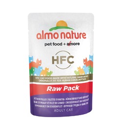Almo Nature Classic Raw Pack Adult Cat Chicken Breast & Duck Fillet влажный корм для кошек, с куриной грудкой и утиным филе 75% мяса, кусочки в бульоне, в паучах - 55 г