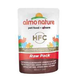 Almo Nature Classic Raw Pack Adult Cat Chicken Fillet with Ham влажный корм для кошек, с куриным филе и ветчиной 75% мяса, кусочки в бульоне, в паучах - 55 г