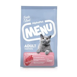 AlphaPet Menu сухой корм для кошек, с говядиной - 1,5 кг