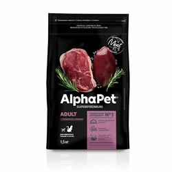 AlphaPet Superpremium для домашних кошек и котов, с говядиной и печенью - 1,5 кг