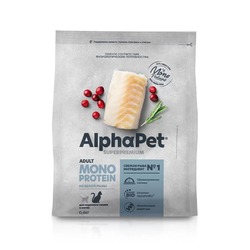 AlphaPet Superpremium Monoprotein сухой корм для взрослых кошек, с белой рыбой - 400 г