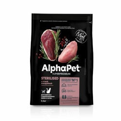 AlphaPet Superpremium сухой полнорационный корм для взрослых стерилизованных кошек и котов с уткой и индейкой - 400 г