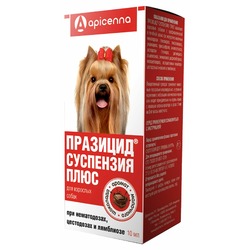 Apicenna Празицид суспензия Плюс для дегельминтизации при нематозах и цестозах у взрослых собак - 10 мл