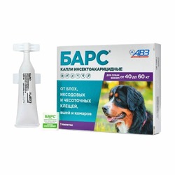 АВЗ Барс капли инсектоакарицидные для собак от 40 до 60 кг, 1 пипетка, 4,02 мл