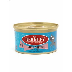 Berkley №3 полнорационный влажный корм для взрослых кошек, с тунцом и лососем, кусочки в соусе, в консервах - 85 г