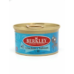 Berkley №8 полнорационный влажный корм для взрослых кошек, с курицей и лососем, волокна в соусе, в консервах - 85 г