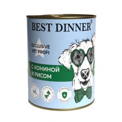 Best Dinner Exclusive Hypoallergenic влажный корм для собак и щенков при пищевой аллергии, гипоаллергенный, с КОНИНОЙ и рисом, фарш, в консервах - 340 г