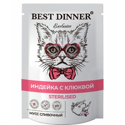 Best Dinner Exclusive Sterilised влажный корм для стерилизованных кошек, сливочный мусс c индейкой и клюквой, в паучах - 85 г