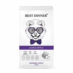 Best Dinner Sensible Adult Maxi Lamb & Apple полнорационный сухой корм для собак крупных пород с чувствительным пищеварением, с ягненком и яблоком - 3 кг