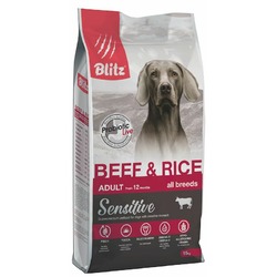 Blitz Sensitive Adult Beef & Rice полнорационный сухой корм для собак, с говядиной и рисом - 15 кг