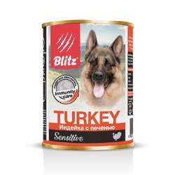 Blitz Sensitive Adult Dog консервы для взрослых собак с чувствительным пищеварением, с индейкой и печенью - 400 г х 24 шт