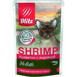 Blitz Holistic Shrimp полнорационный влажный корм для кошек, с индейкой и креветками, кусочки в соусе, в паучах - 85 г