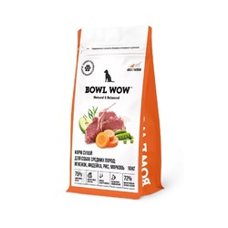 Bowl Wow сухой корм для собак средних пород, с ягненком, индейкой, рисом и морковью - 10 кг