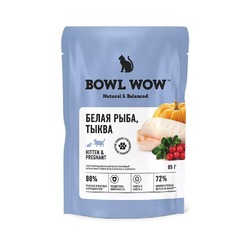 Bowl Wow влажный корм для котят и беременных кошек с белой рыбой и тыквой в соусе, в паучах - 85 г