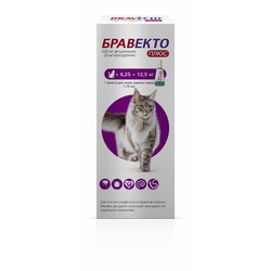 Бравекто Плюс противопаразитарный препарат для кошек крупных пород весом от 6,25 до 12,5 кг - 500 мг