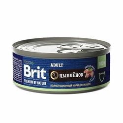 Brit Premium by Nature Adult полнорационный влажный корм для кошек, паштет с цыпленком, в консервах - 100 г