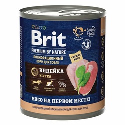Brit Premium by Nature полнорационный влажный корм для собак, фарш из индейки с уткой, в консервах - 850 г