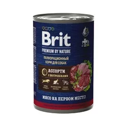 Brit Premium by Nature полнорационный влажный корм для собак, фарш из мясного ассорти с потрошками, в консервах - 410 г
