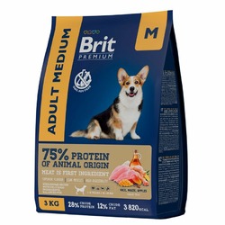 Brit Premium Dog Adult Medium полнорационный сухой корм для собак средних пород, с курицей - 1 кг