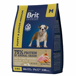 Brit Premium Dog Puppy and Junior Medium полнорационный сухой корм для щенков средних пород, с курицей - 1 кг