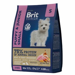 Brit Premium Dog Puppy and Junior Small полнорационный сухой корм для щенков мелких пород, с курицей - 3 кг