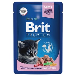 Brit Premium полнорационный влажный корм для котят, с белой рыбой, кусочки в соусе, в паучах - 85 г