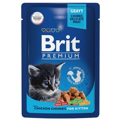 Brit Premium полнорационный влажный корм для котят, с цыпленком, кусочки в соусе, в паучах - 85 г
