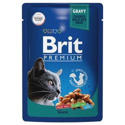 Brit Premium полнорационный влажный корм для кошек, с уткой, кусочки в соусе, в паучах - 85 г