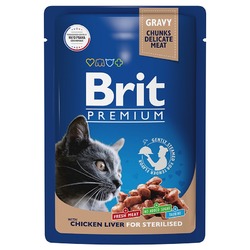 Brit Premium полнорационный влажный корм для стерилизованных кошек, с куриной печенью, кусочки в соусе, в паучах - 85 г