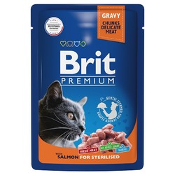 Brit Premium полнорационный влажный корм для стерилизованных кошек, с лососем, кусочки в соусе, в паучах - 85 г