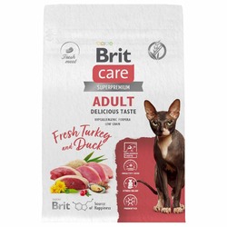 Brit Care Cat Adult Delicious Taste сухой корм для взрослых привередливых кошек, с индейкой и уткой - 400 г