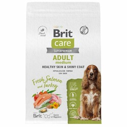 Brit Care Dog Adult M Healthy Skin&Shiny Coat сухой корм для взрослых собак средних пород для кожи и шерсти, с лососем и индейкой - 3 кг