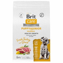 Brit Care Dog Puppy&Junior M Healthy Growth сухой корм для щенков средних пород, с индейкой и уткой - 3 кг