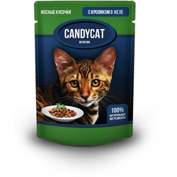 Candycat полнорационный влажный корм для кошек, с кроликом, кусочки в желе, в паучах - 85 г