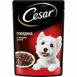 Cesar полнорационный влажный корм для собак, с говядиной и овощами, кусочки в соусе, в паучах - 85 г