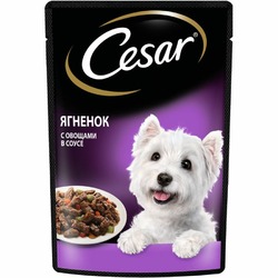 Cesar полнорационный влажный корм для собак, с ягненком и овощами, кусочки в соусе, в паучах - 85 г
