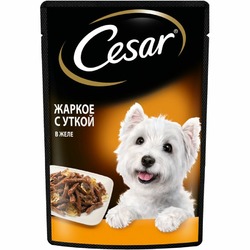 Cesar полнорационный влажный корм для собак, жаркое с уткой, кусочки в желе, в паучах - 85 г