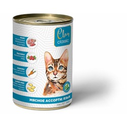 Clan Classic влажный корм для взрослых кошек паштет Мясное ассорти с языком, в консервах - 340 г х 9 шт