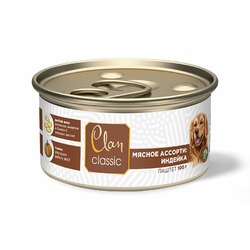 Clan Classic влажный корм для взрослых собак паштет Мясное ассорти с индейкой, в консервах - 100 г х 8 шт