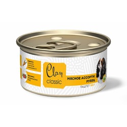 Clan Classic влажный корм для взрослых собак паштет Мясное ассорти с рубцом, в консервах - 100 г х 8 шт