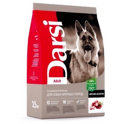 Darsi Adult полнорационный сухой корм для собак крупных пород, мясное ассорти - 2,5 кг