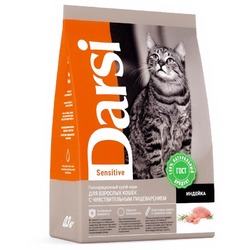 Darsi Sensitive полнорационный сухой корм для кошек с чувствительным пищеварением, с индейкой - 300 г