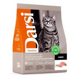 Darsi Sensitive полнорационный сухой корм для кошек с чувствительным пищеварением, с индейкой - 1,8 кг