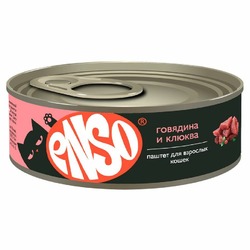 Enso Basic для кошек, полнорационный, профилактика МКБ, с говядиной и клюквой, паштет, в консервах - 100 г