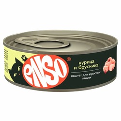 Enso Basic для кошек, полнорационный, профилактика МКБ, с курицей и брусникой, паштет, в консервах - 100 г