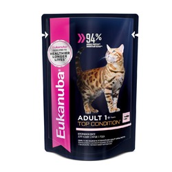 Eukanuba Adult Top Condition полнорационный влажный корм для кошек, с лососем, кусочки в соусе, в паучах - 85 г
