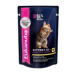 Eukanuba Kitten Healthy Start полнорационный влажный корм для котят, с курицей, кусочки в соусе, в паучах - 85 г