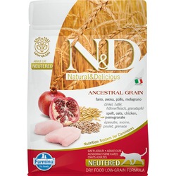 Farmina N&D Ancestral Grain Cat Chicken & Pomegranate Neutered Adult сухой низкозерновой корм для стерилизованных кошек с курицей и гранатом - 300 г