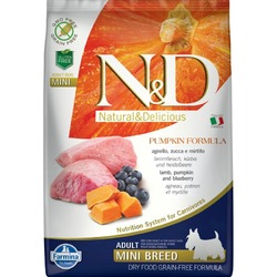 Farmina N&D Pumpkin Dog Grain Free Lamb & Blueberry Adult Mini сухой беззерновой корм для взрослых собак мелких пород с ягненком, черникой и тыквой - 7 кг